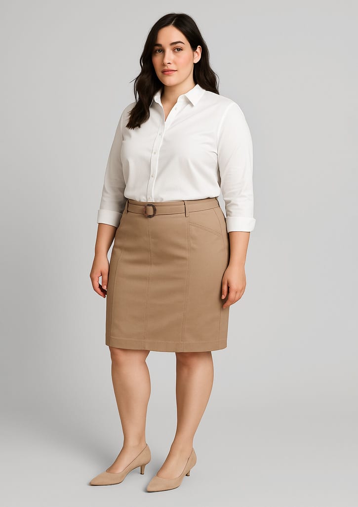 Womens Mid Waist Stretch Chino Skirt - Image 4