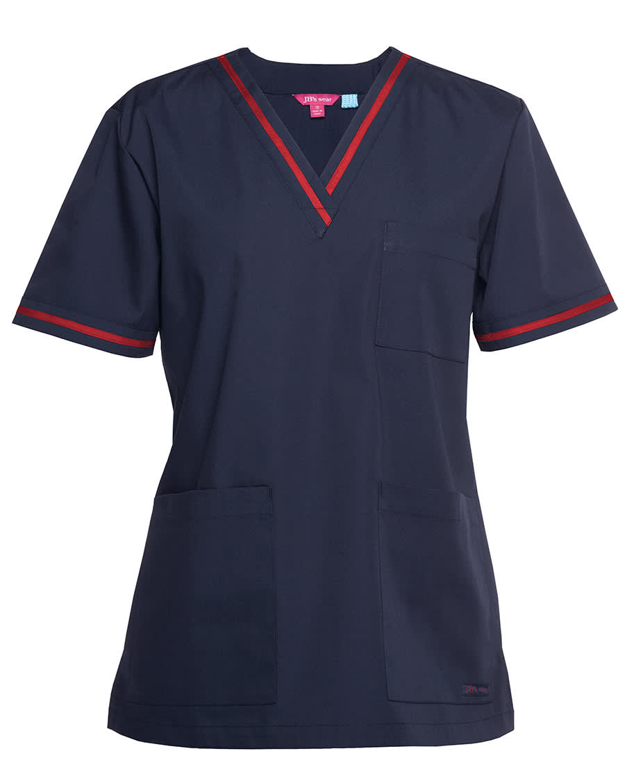 JB's Contrast Ladies Scrubs Top Navy/Aqua - Image 2