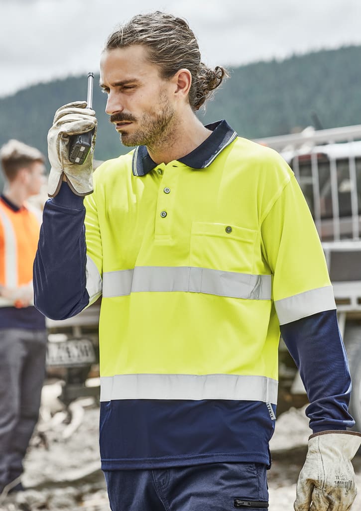 Mens Hi Vis Spliced Long Sleeve Polo - Hoop Taped - Image 3