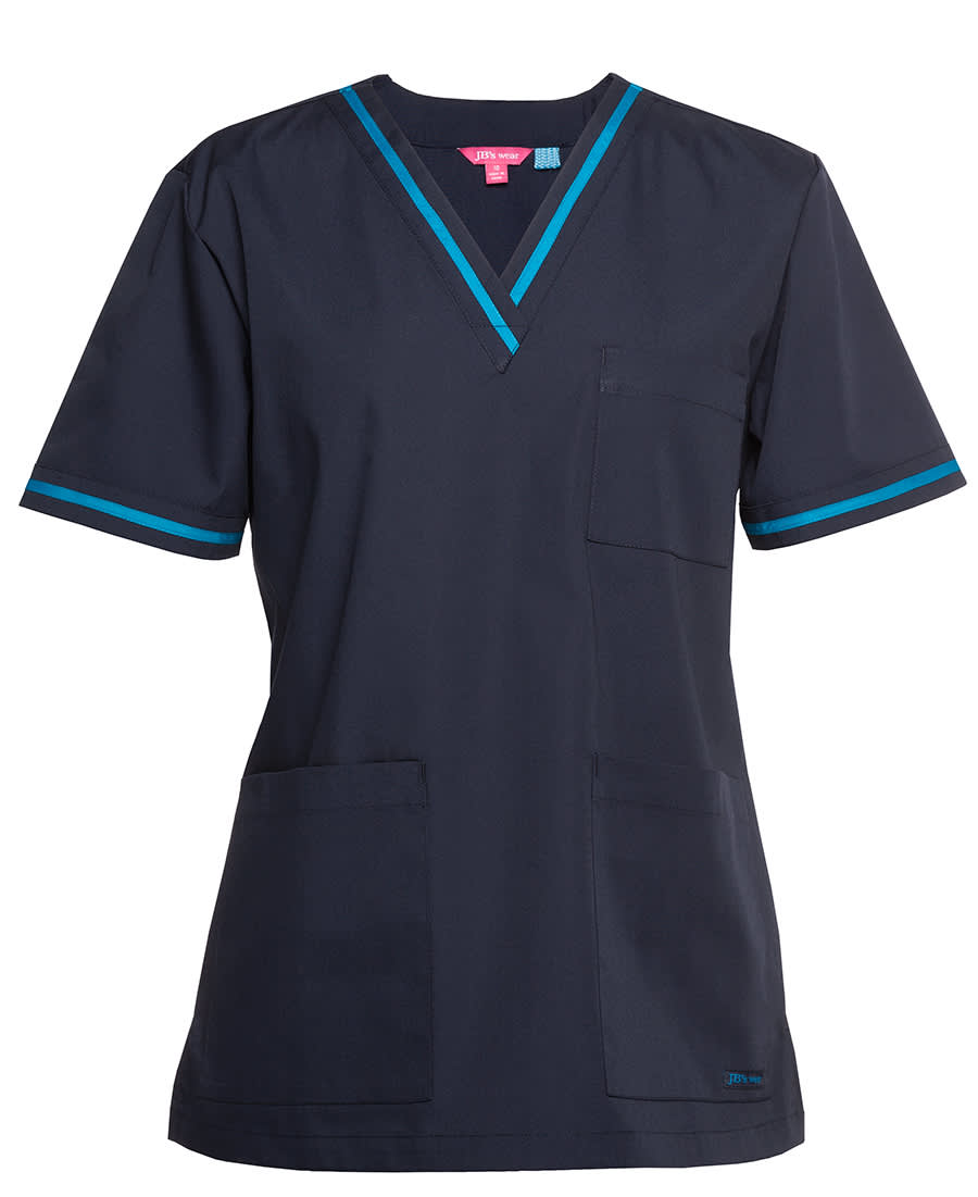 JB's Contrast Ladies Scrubs Top Navy/Aqua - Image 3