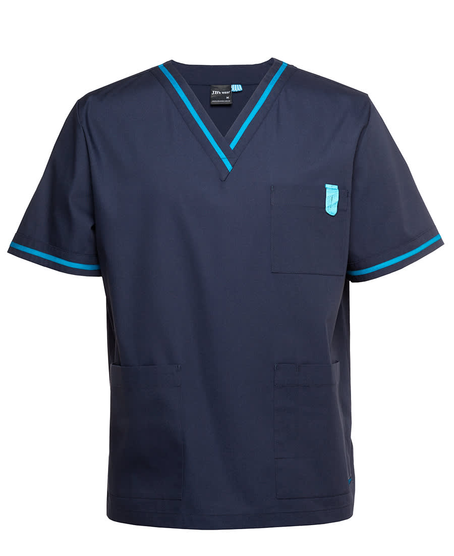 JB's Contrast Unisex Scrubs Top Navy/Aqua - Image 2