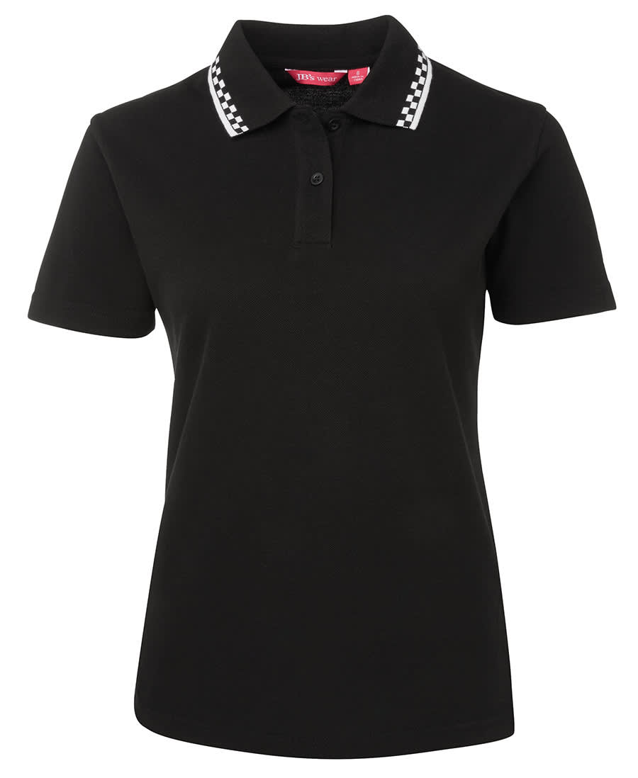 JB's Ladies Chef Polo Black/White - Image 3