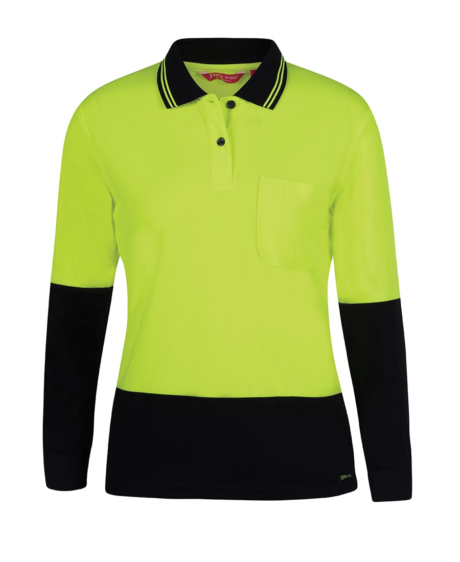 JB's Ladies Hv L/S Comfort Polo Lime/Navy - Image 2