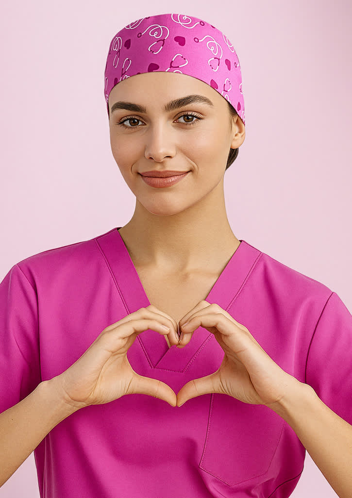 Unisex Pink Printed Scrub Cap - Image 3