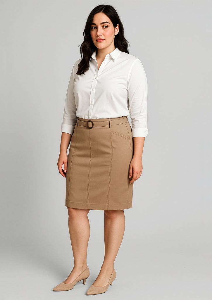 Womens Mid Waist Stretch Chino Skirt - Image 7