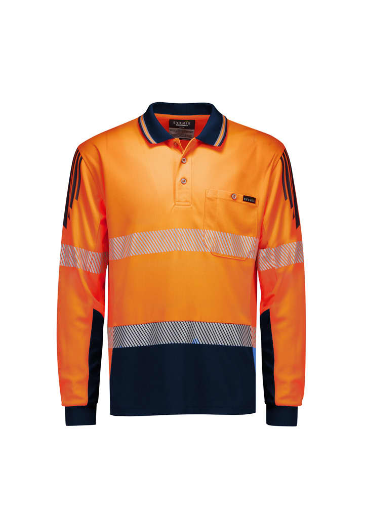 Mens Hi Vis Flux Segmented Tape Long Sleeve Polo - Image 3