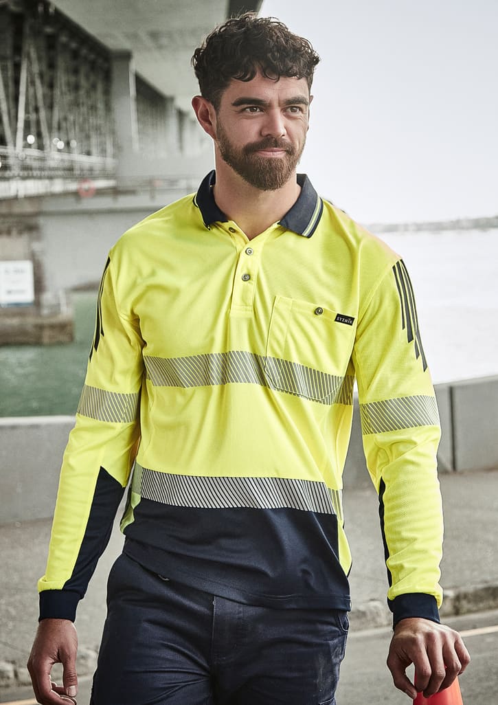 Mens Hi Vis Flux Segmented Tape Long Sleeve Polo - Image 4
